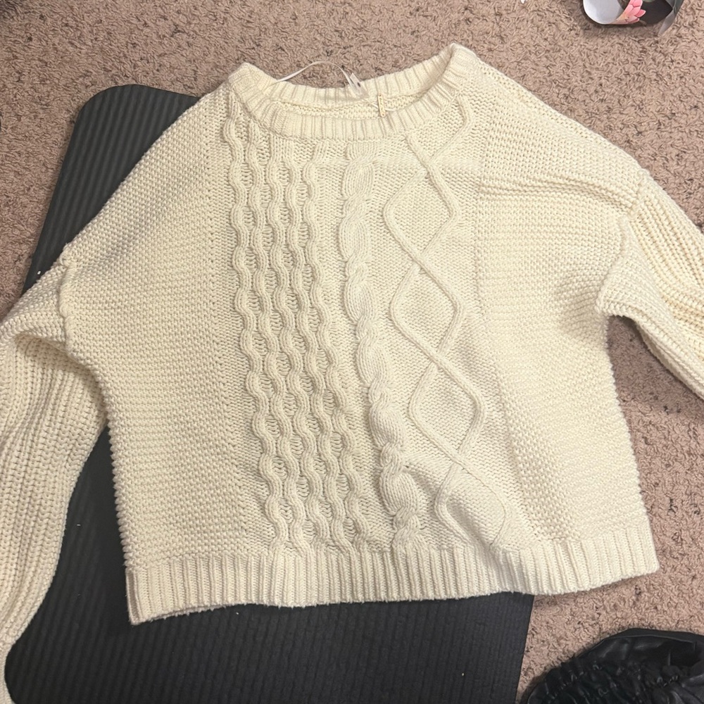 Free People Cozy Cream Cable Knit Sweater